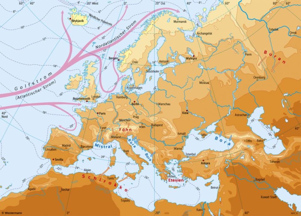 Bild der Karte Europa - Temperaturen im Juli - Europa - Klima