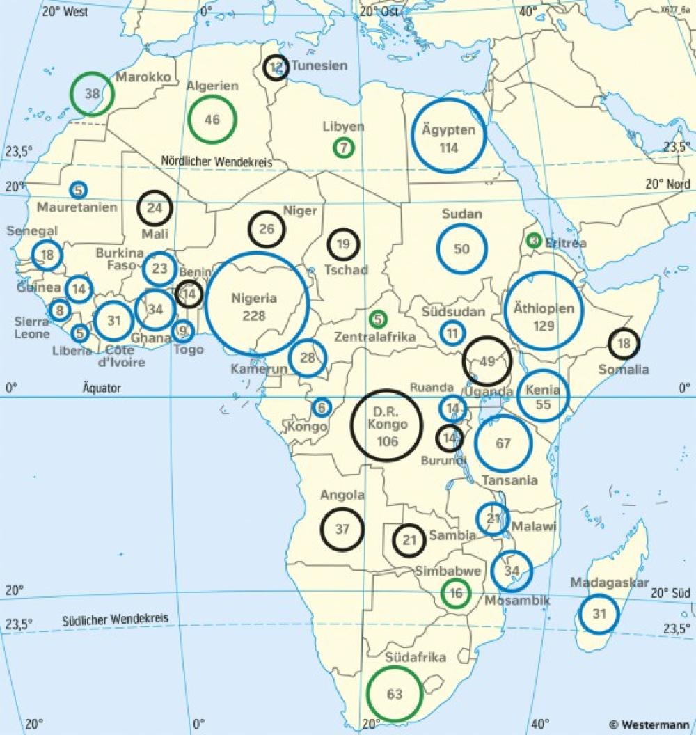 Bild der Karte Afrika - Bevölkerungszahl - Afrika - Staaten und Bev&#246;lkerung