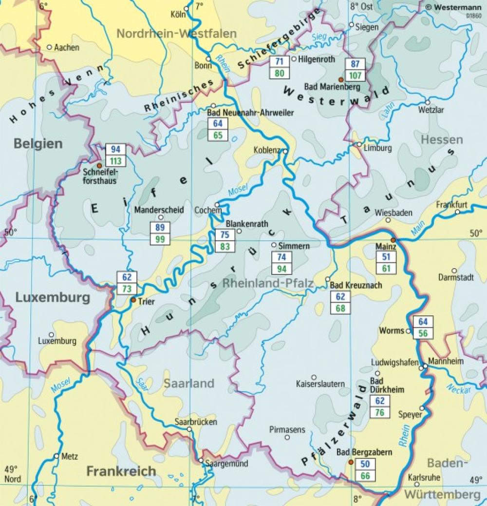 Bild der Karte Rheinland-Pfalz - Temperaturen im Januar - Rheinland-Pfalz - Landwirtschaft und Klima