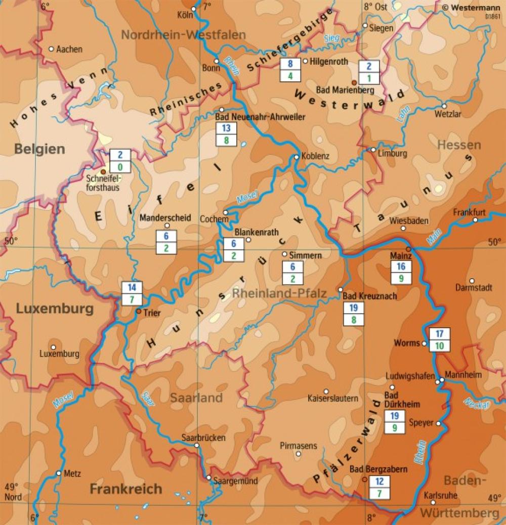 Bild der Karte Rheinland-Pfalz - Temperaturen im Juli - Rheinland-Pfalz - Landwirtschaft und Klima