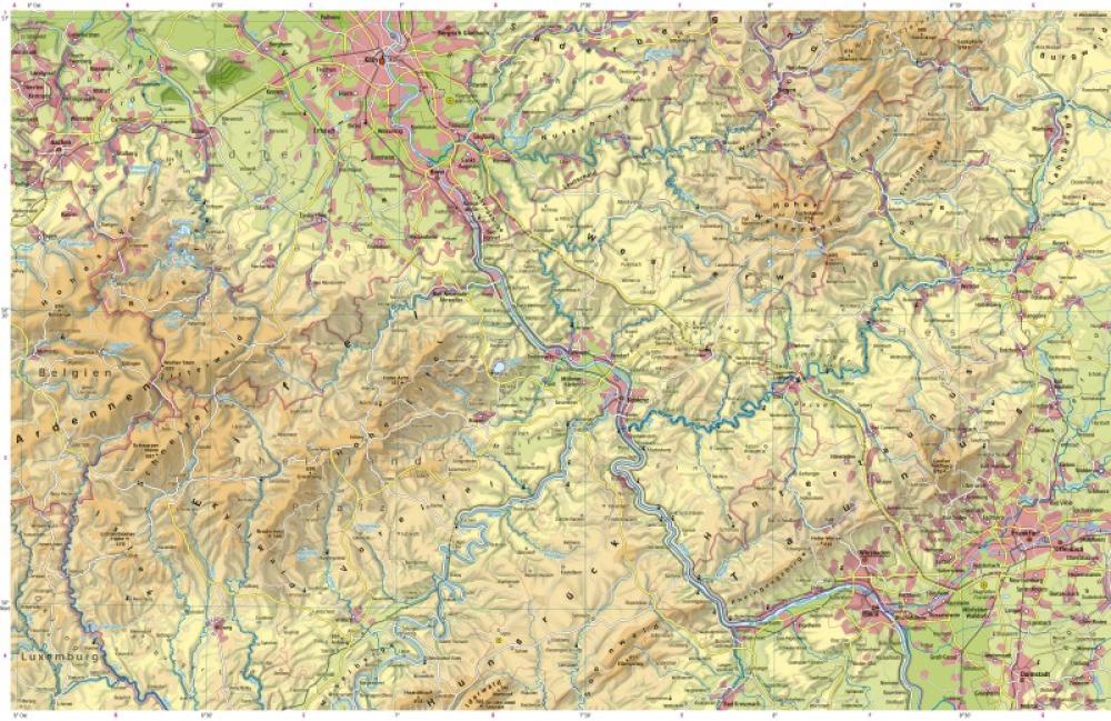 Bild der Karte Nördliches Rheinland-Pfalz - Physische Karte - N&#246;rdliches Rheinland-Pfalz - Physische Karte