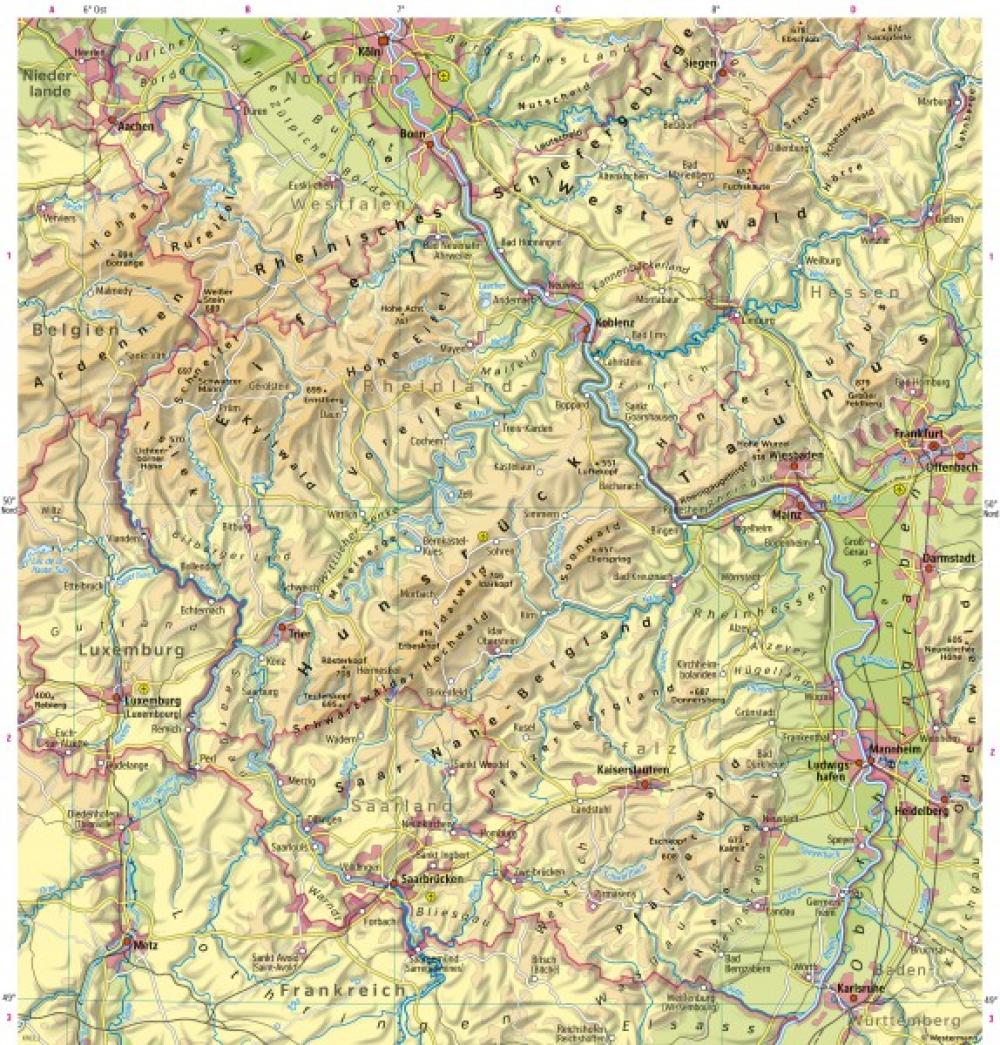 Bild der Karte Rheinland-Pfalz - Physische Übersicht - Rheinland-Pfalz - Physische &#220;bersicht