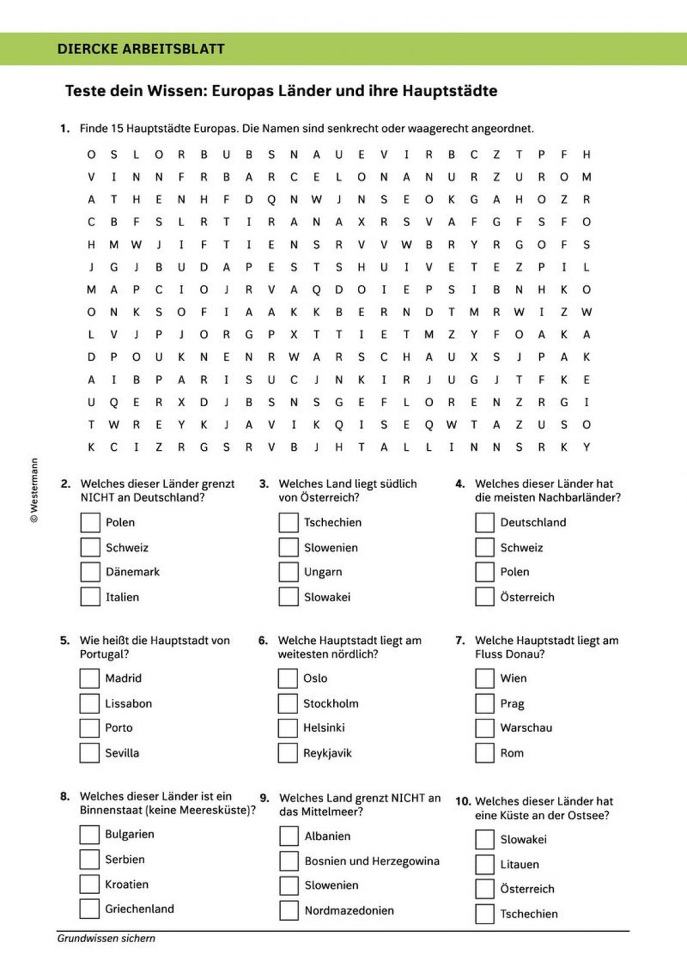Teste dein Wissen: Europas Länder und ihre Hauptstädte