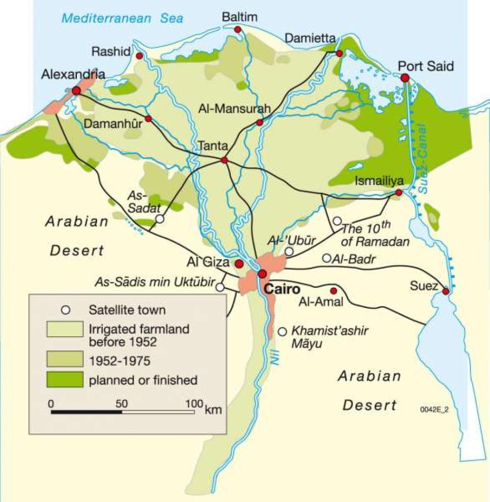 Location of satellite towns around cairo
