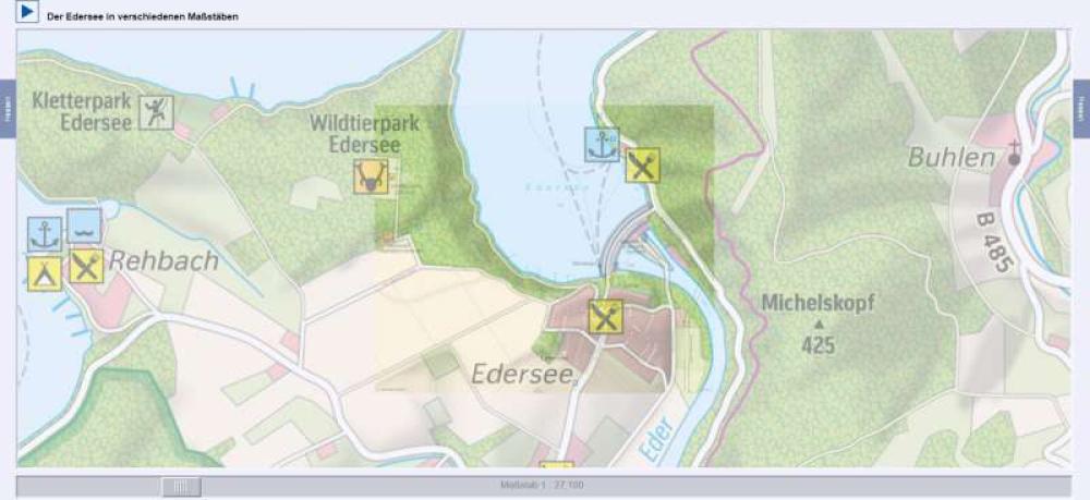 Der Edersee in verschiedenen Maßstäben