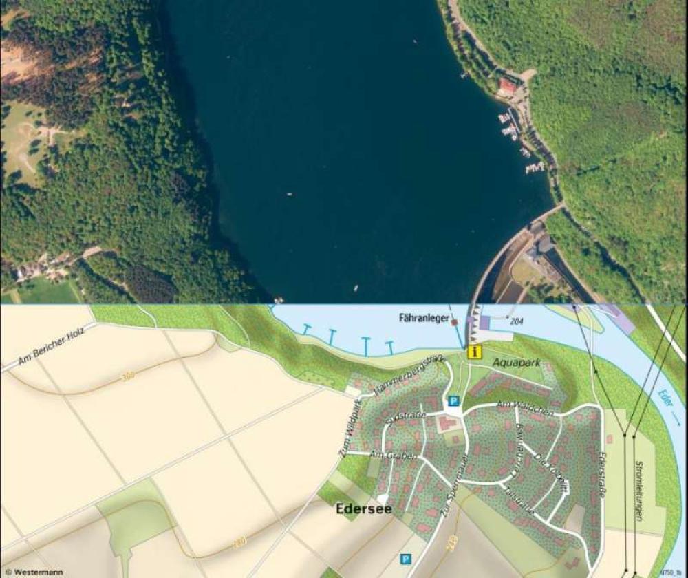 Der Edersee im Luftbild und als Karte