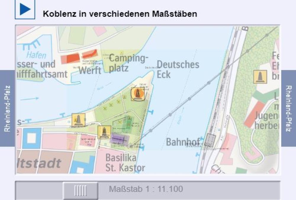 Koblenz in verschiedenen Maßstäben