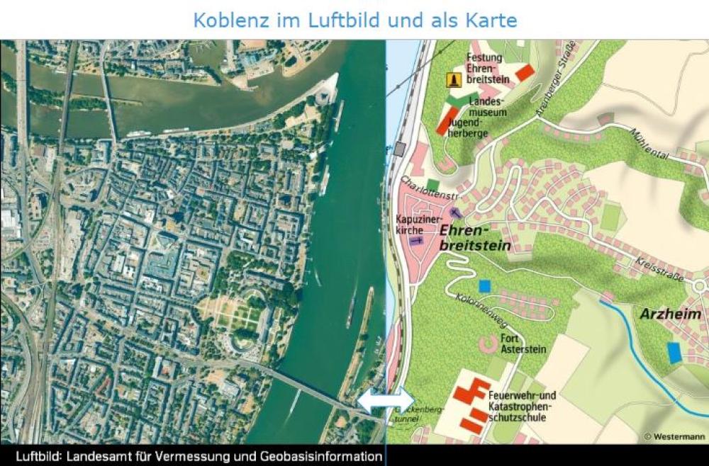 Koblenz im Luftbild und als Karte
