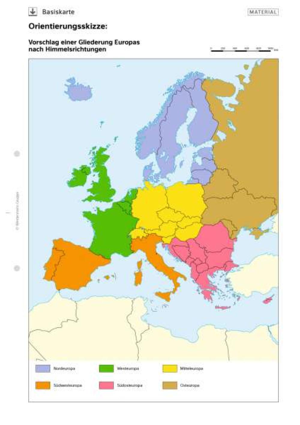 Gliederung Europas nach Himmelsrichtungen