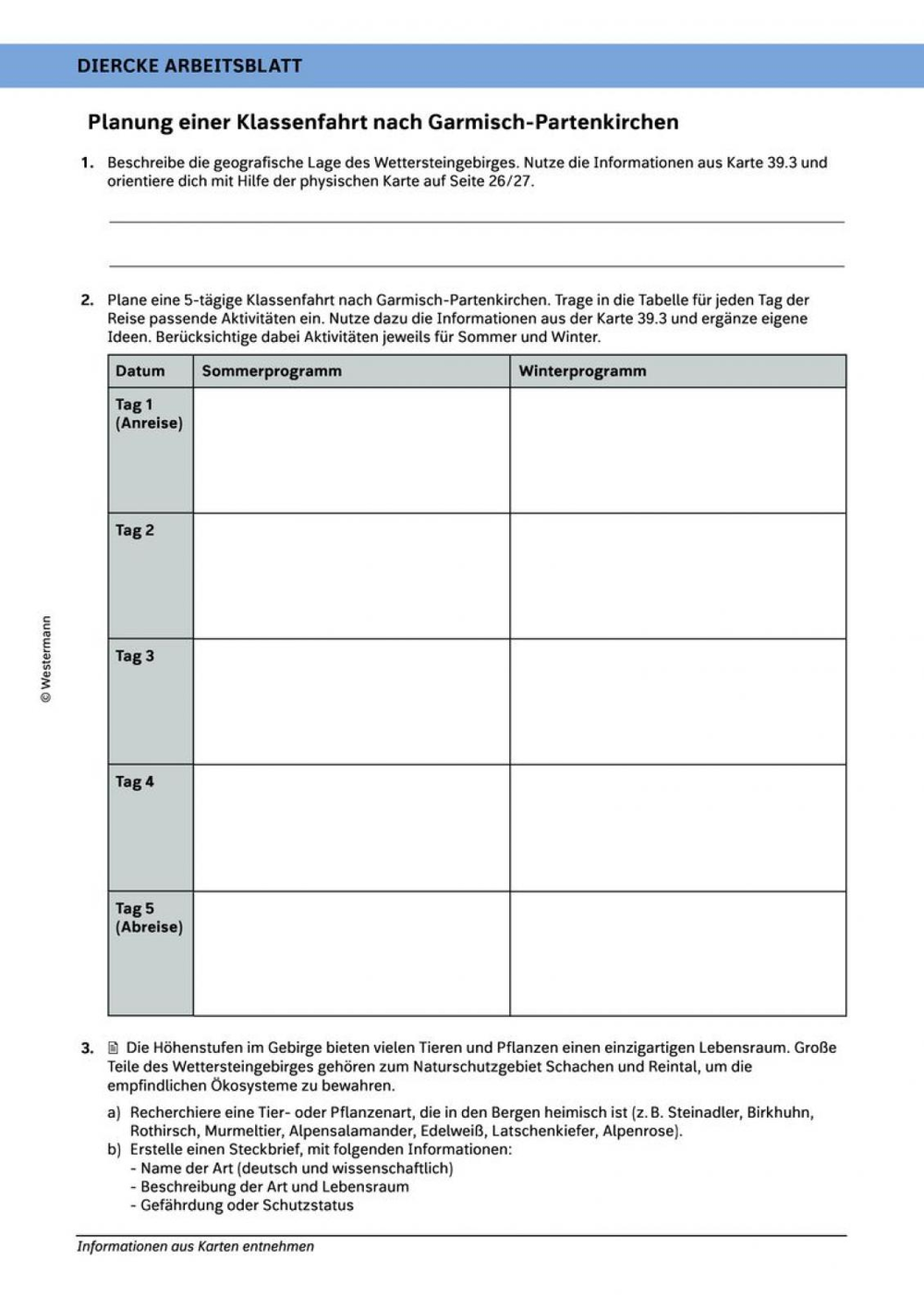Planung einer Klassenfahrt nach Garmisch-Partenkirchen
