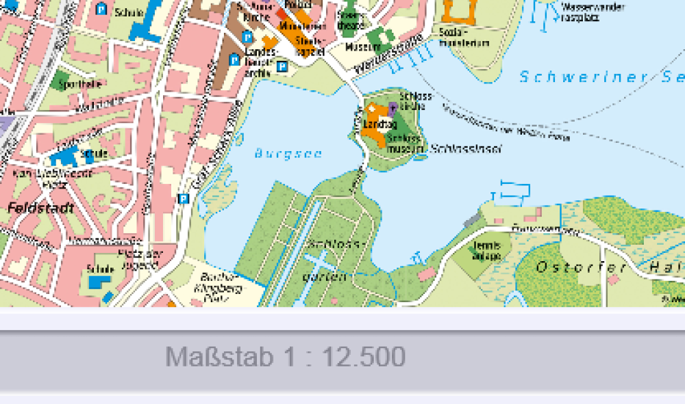 Schwerin in verschiedenen Maßstäben