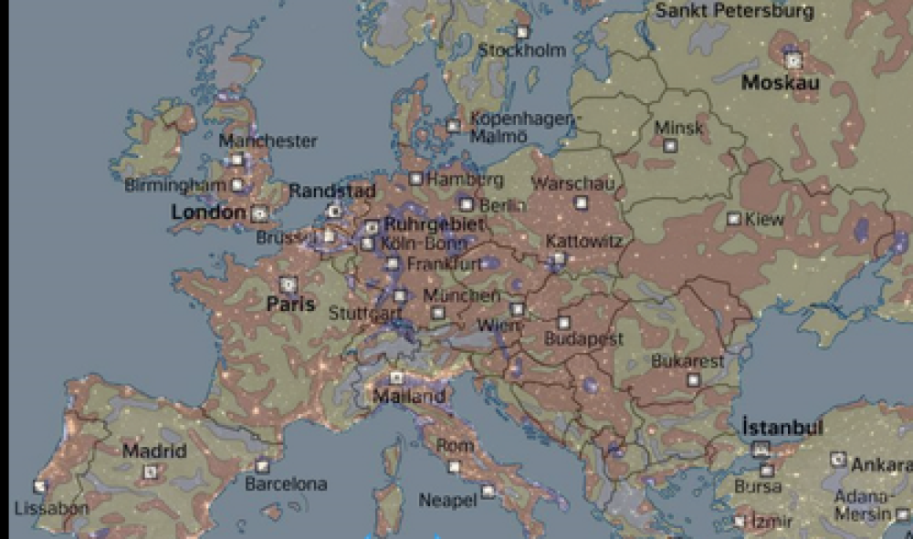 Europa bei Nacht/Bevölkerungsdichte