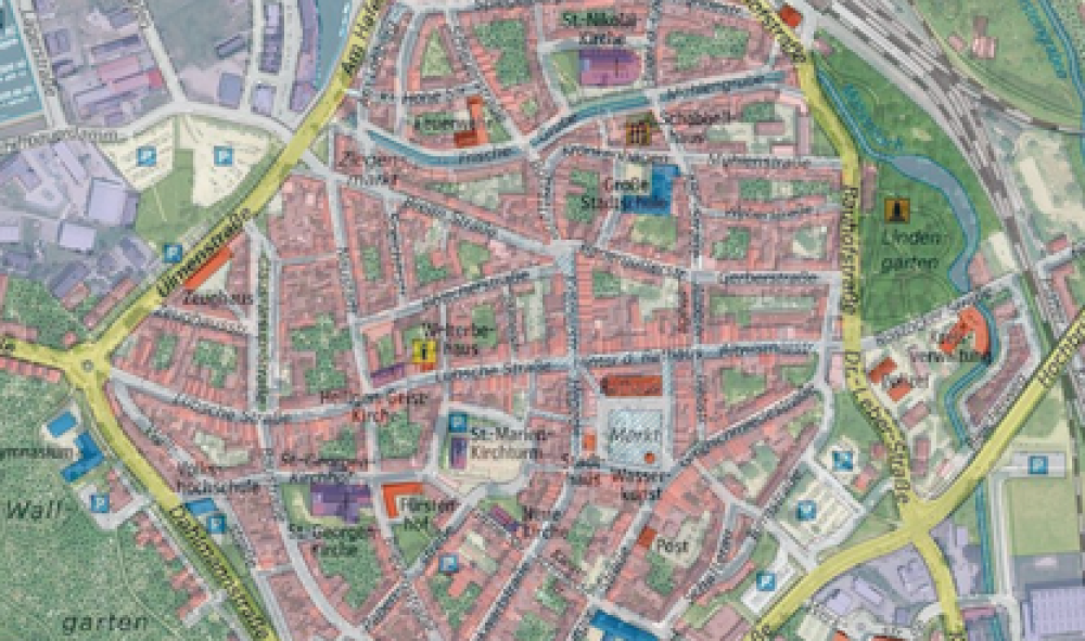 Wismar im Luftbild und als Stadtplan