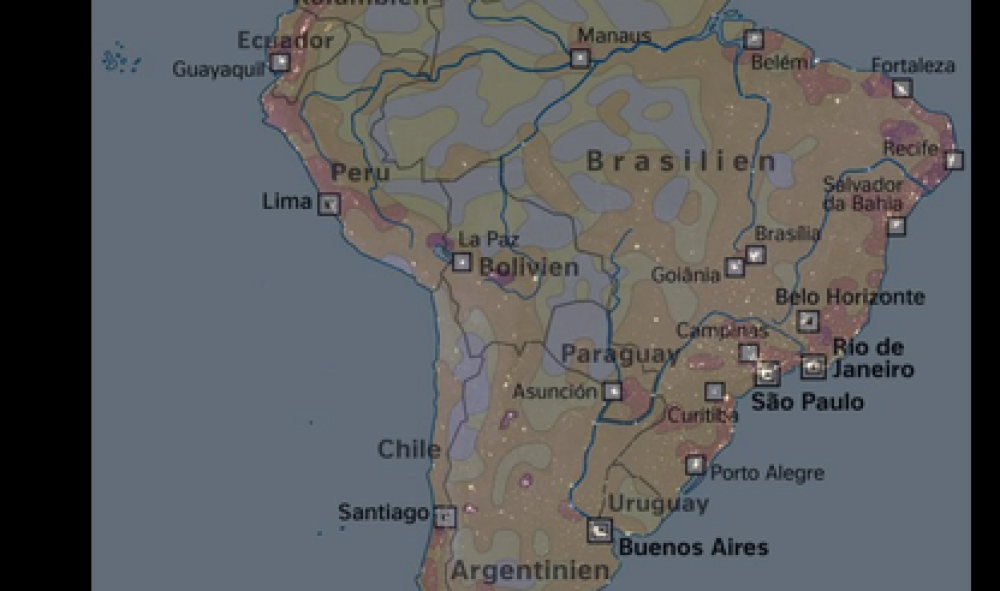 Südamerika bei Nacht/Bevölkerungsdichte