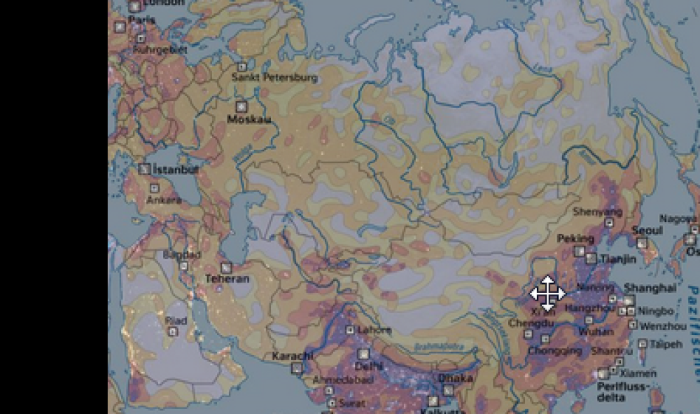 Asien bei Nacht/Bevölkerungsdichte