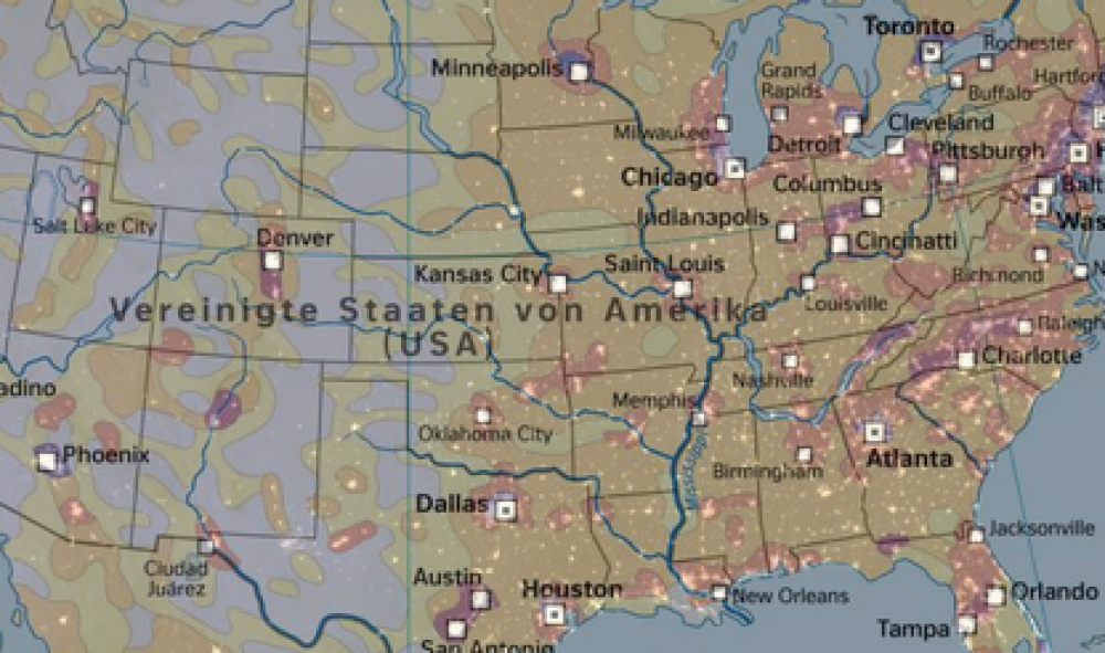 Nord- und Mittelamerika bei Nacht/Bevölkerungsdichte