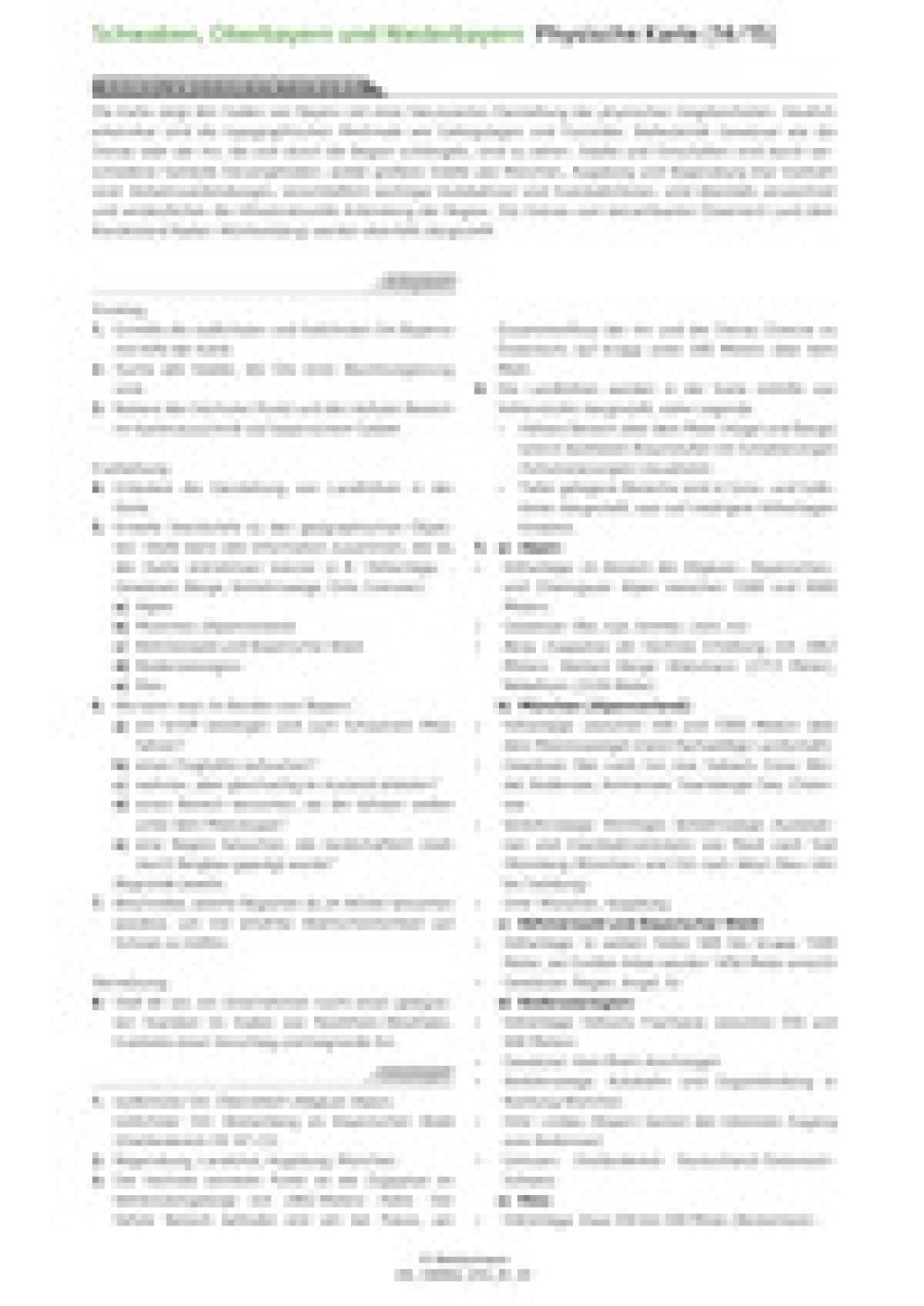 Schwaben, Oberbayern und Niederbayern - Physische Karte