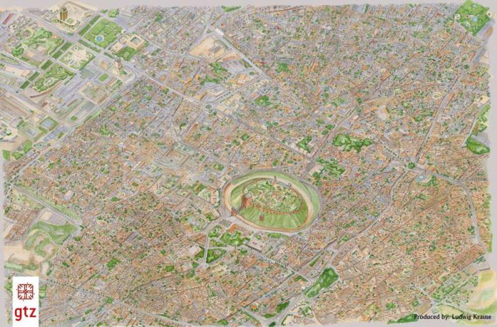 Old Aleppo - Aerial Drawing by L. Krause