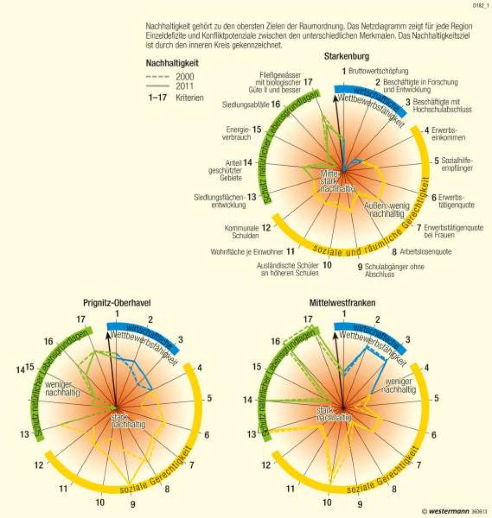 Nachhaltigkeit - regionale Beispiele als Netzdiagramme